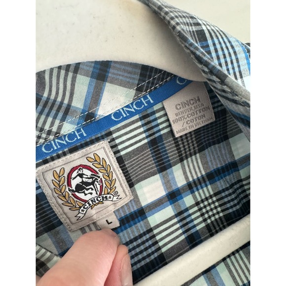 Cinch Men's Long Sleeve Button-Down Rodeo Shirt Size Large Blue Black Plaid - Picture 9 of 9